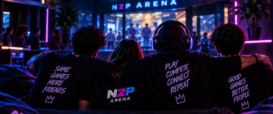 Friends watching the N2P Arena gaming floor together